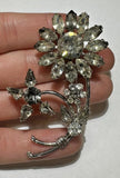 Vintage Shiny Silver tone Sunflower Daisy Marquise Rhinestone Flower Brooch 5b 2 Sunflower