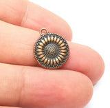 2 Pcs Sunflower Charms Flower Daisy Dangle Round Antique Copper Plated jewelry Sunflower