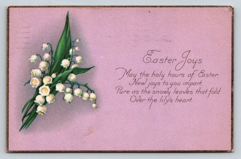 Easter greeting postcard with lily of the valley bouquet and poem text