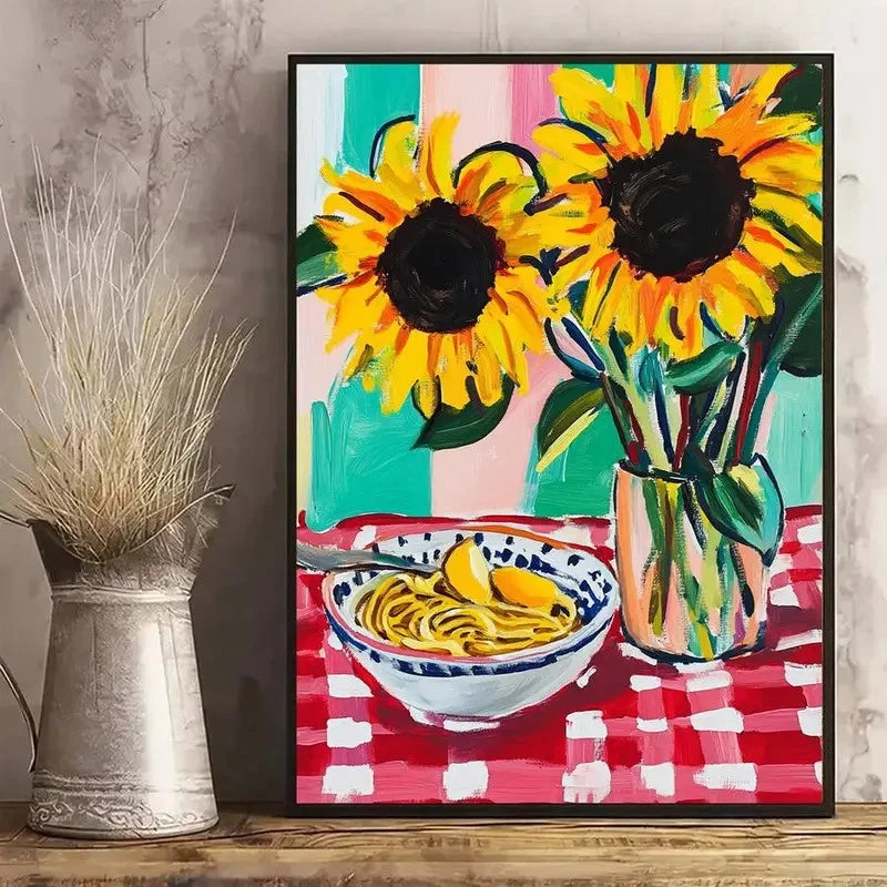 Vibrant Sunflower & Lemon Still Life Decorative Wall Art Poster Choose Your Size Sunflower