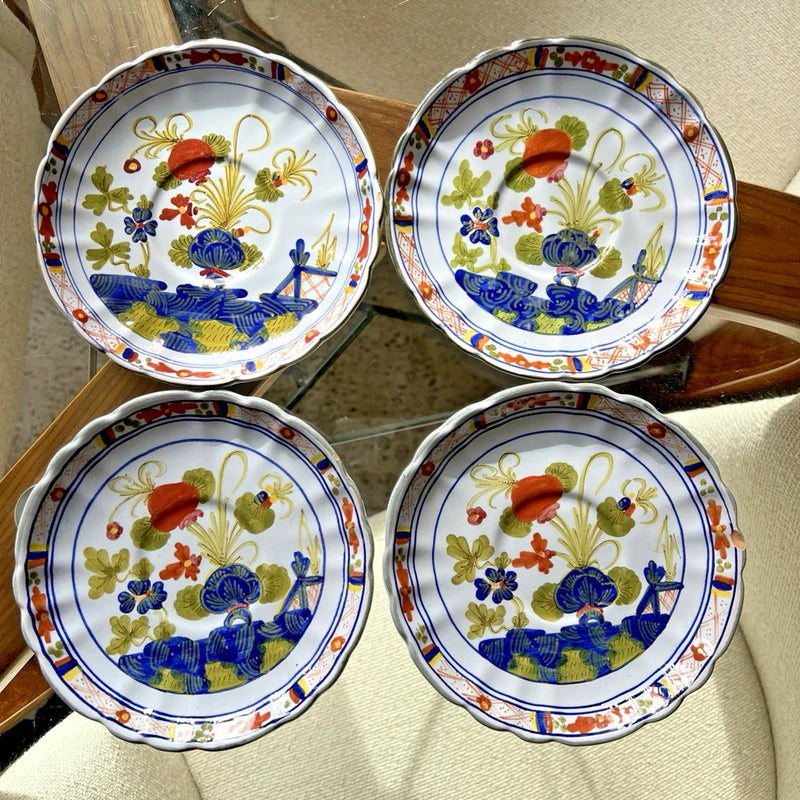 Italian Maiolica AMM Faenza Garofano  Set of 4 Plates Hand Painted Decor 6Ó Carnation