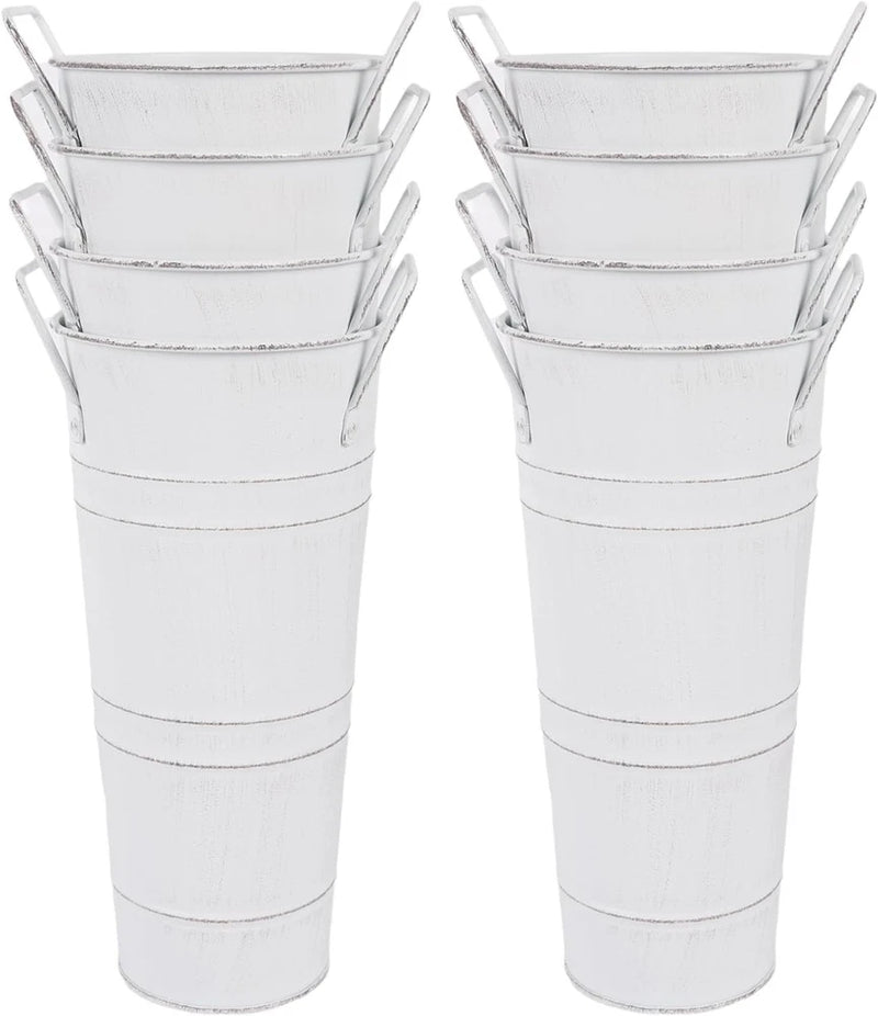 8 Pack, Galvanized Metal Flower Bucket Flora Vases Farmhouse Plant Pot Decor 10" Flowering Plants