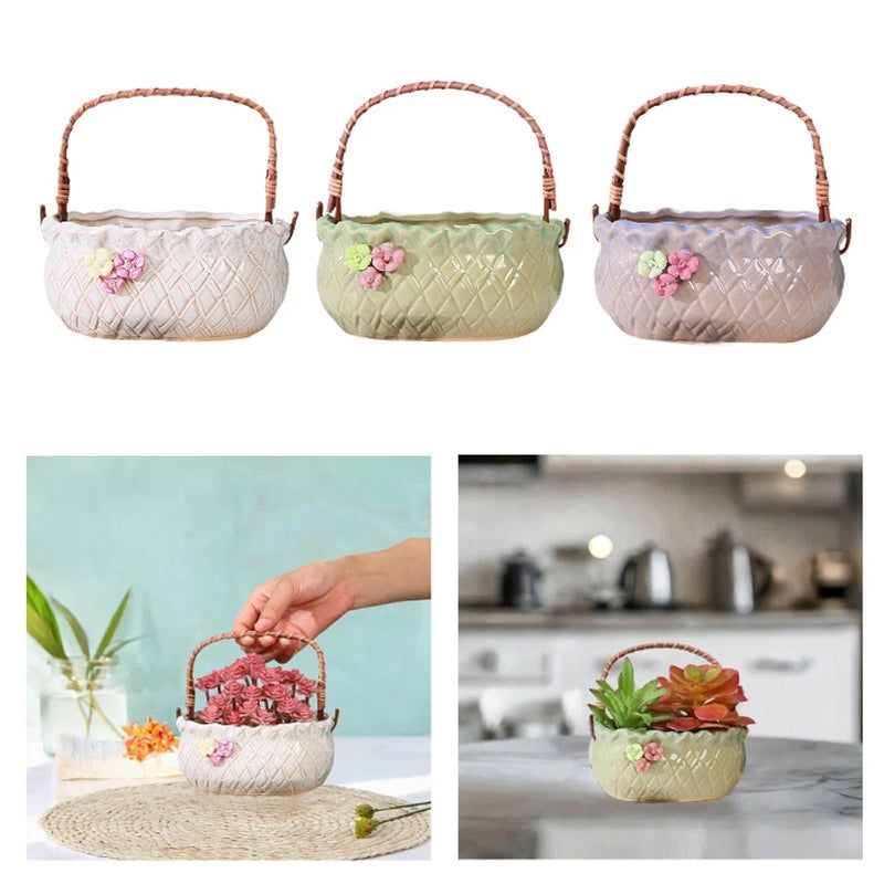 Handheld Basket Planter Container Garden Pot Decoration Elegant Sturdy Gardening Garden Plants
