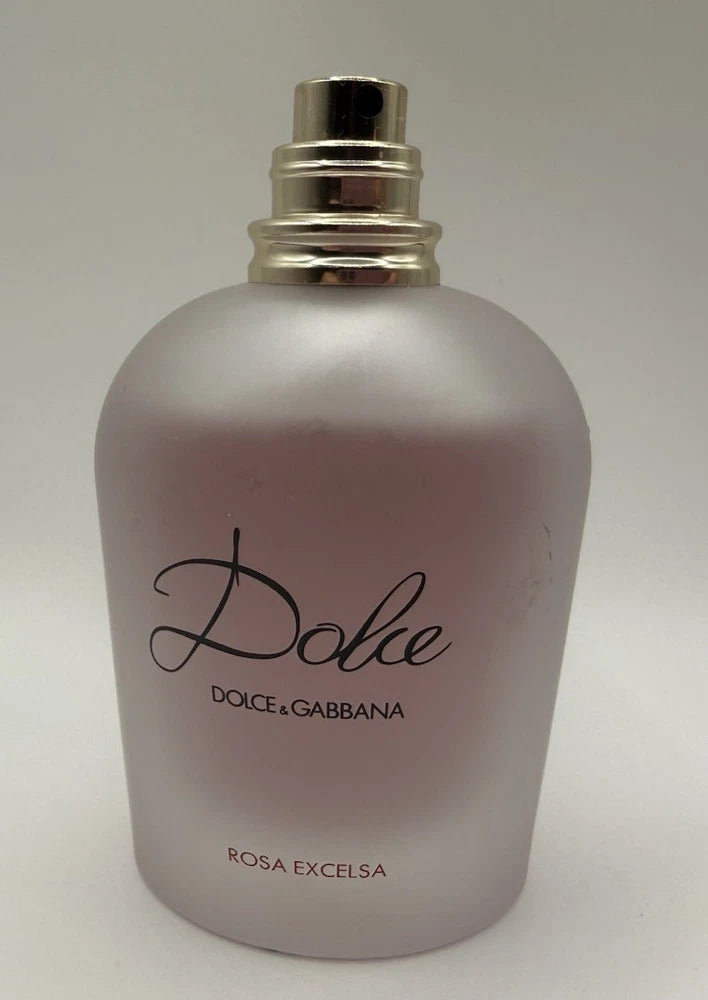 Light pink Rosa Excelsa eau de parfum bottle with silver cap and black label