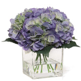 Hydrangea Artificial Silk Flowers Decor  w/ Silk Blooms Glass Vase 10 inch Hydrangea