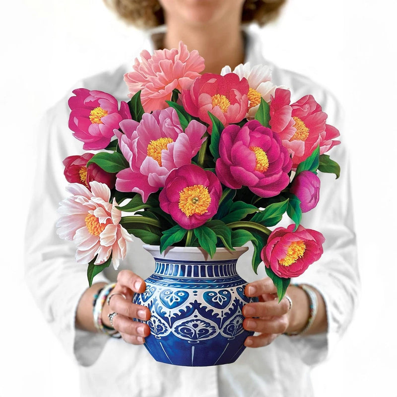 3D Pop Up Peony Flower Card - Life-Sized Bouquet, Birthday & Thank You Notecard Peony