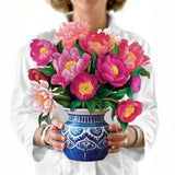 3D Pop Up Peony Flower Card - Life-Sized Bouquet, Birthday & Thank You Notecard Peony