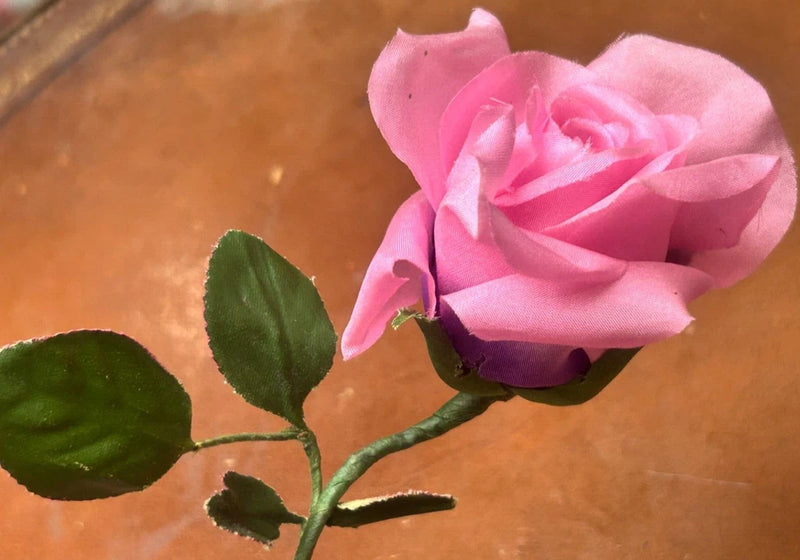 vintage 1950s rose 3" leaves silk flower carnation pink 1pc mde in Japan Carnation