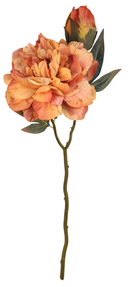 Faux Peony Stem Peach Coral 18 Inch Artificial Silk Flower Wedding Decor Peony