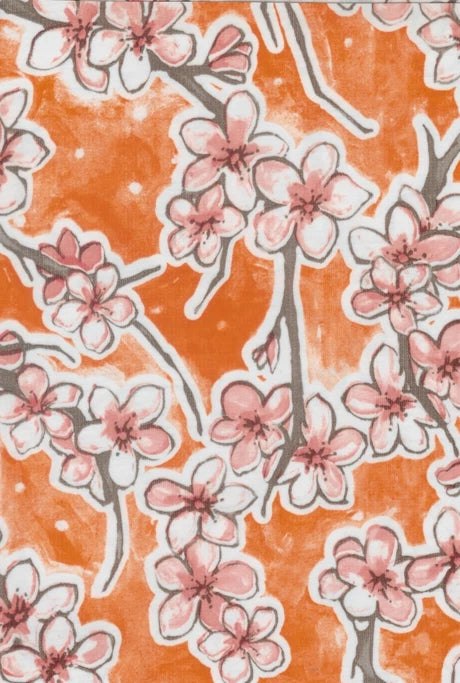Oilcloth Fabric Cherry Blossom Fuji Orange Pattern Sold in Yard or Bolt Flowering Plants