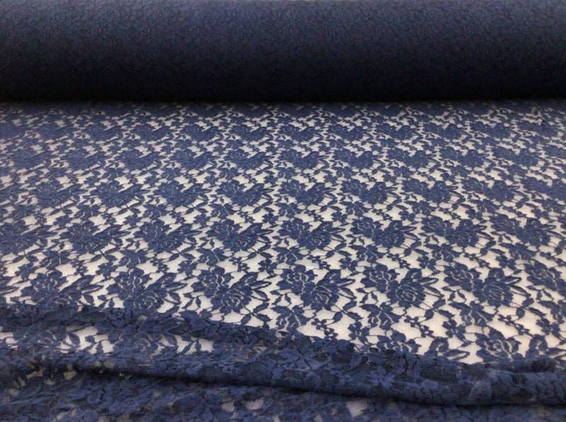 Embroidered Stretch Lace Apparel Fabric Sheer Floral Steel Blue Floral XX514 Flowering Plants