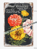 tin sign 1930s-40s Frasier's Camellia - Flowered Ranunculus Bulbs California Ranunculus