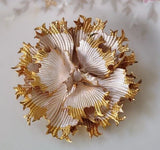 Vintage Gold Plated 3D CERRITO Carnation White Flower Brooch Pin Carnation