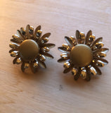 Vintage Gold Tone Floral Sunflower Daisy Clip On Earrings Sunflower