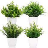 4 Pot Small Fake Plant Flowerpot Artificial Plastic Eucalyptus Plant Wheat Gr... Green Plant