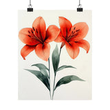 Boho Red Oriental Lily Flower Art Print Poster, Minimalist Floral Wall Art 2 Lily