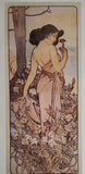 Carnation, The Four Flowers Print  By Mucha from the Mucha Museum Paper 9x17" Carnation