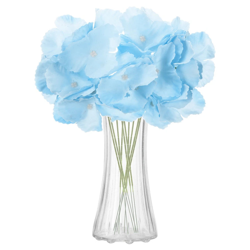 10pcs Artificial Hydrangea Flowers 16" Silk Faux Hydrangea Flower, Light Blue Hydrangea