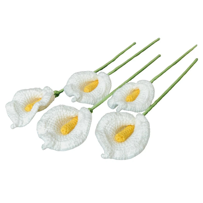 5 pcs Crochet Calla Lily Artificial Flowers, Handmade Wedding Bouquet, Creati... Bouquet