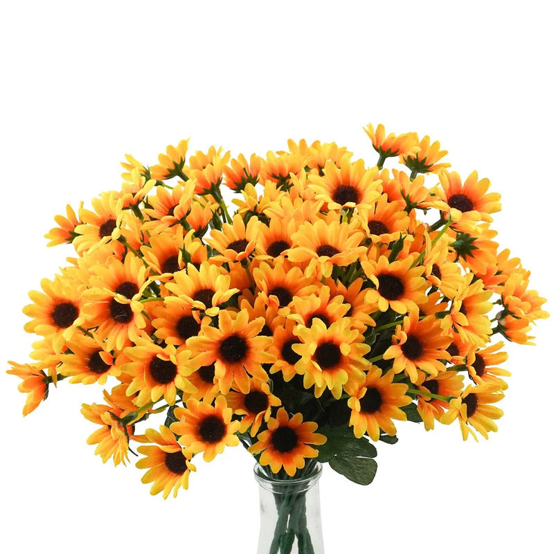 6 Bundles Artificial Sunflowers Fake Outdoor UV Resistant Fall Flowers for Home Sunflower