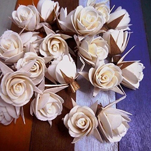 Artificial cream rose diffuser flowers with brown sepals, 3+ cm.