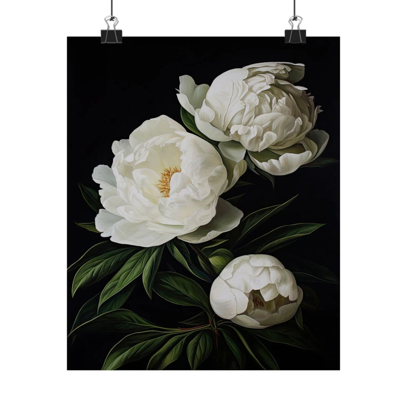 White Peony Flowers Poster, White Flower Art Print, Floral Artwork 20 Peony