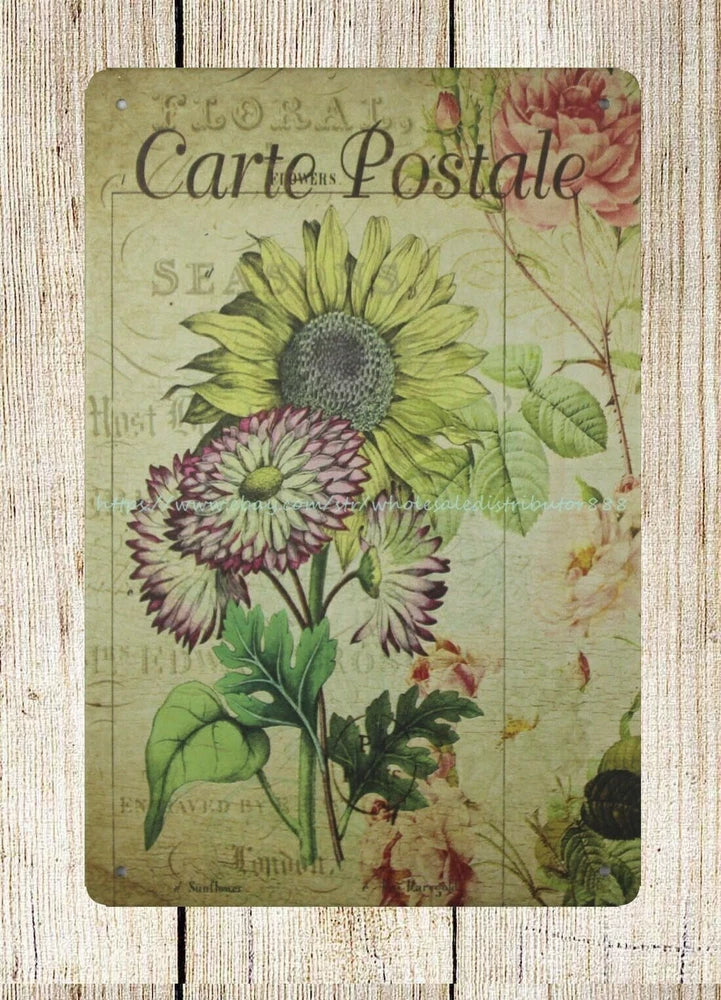 retro flower postcard sunflower metal tin sign new home decoration Sunflower