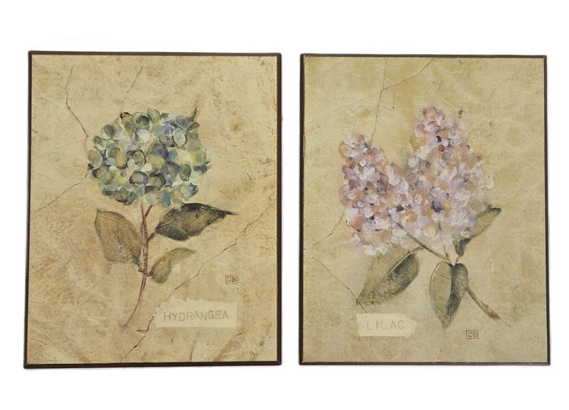 Set of 2 Vintage Cheri Blum Lilac Hydrangea wall Plaques 8" x 10" Old World Hydrangea