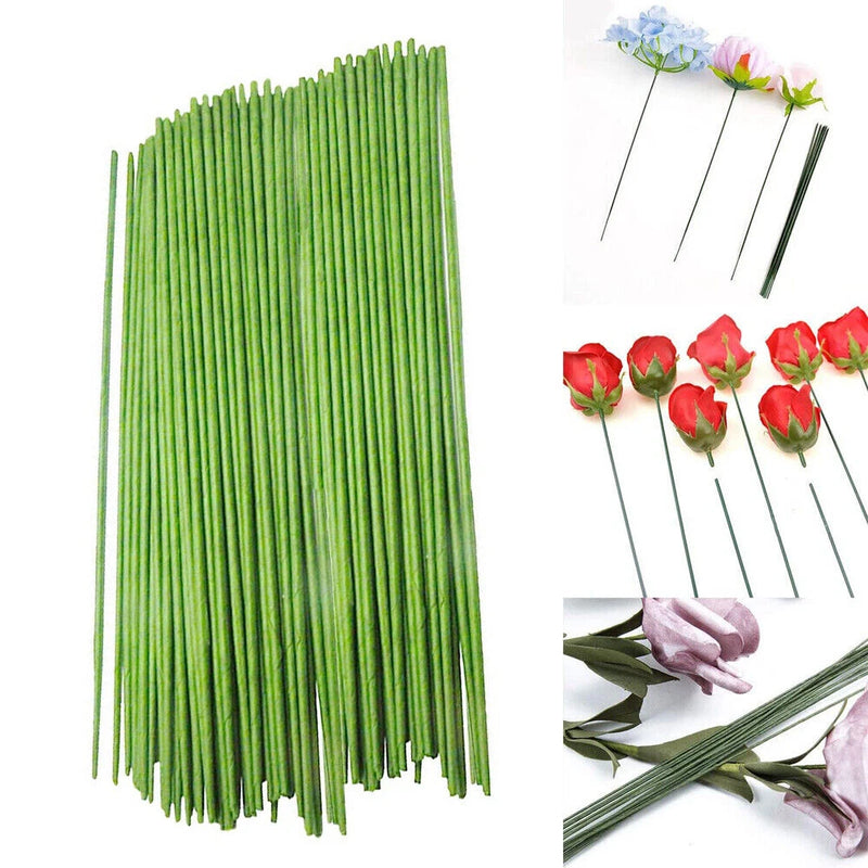 Green plastic floral stem wires, bundled straight artificial flower rod sticks