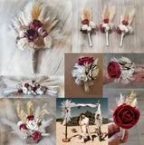 Pampas Grass Bridal Bouquet BOHO Burgundy Sola Wood Tan Cream Ivory Bridesmaid Bouquet