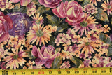 By 1/2 Yd, Large Lavender & Rose Floral on Black Cotton/Classic Cottons, P3838 Flowering Plants
