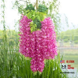 Fake Hanging Flowers - 12 Pieces 3.75 Feet/Piece Artificial Wisteria Fuchsia Bouquet