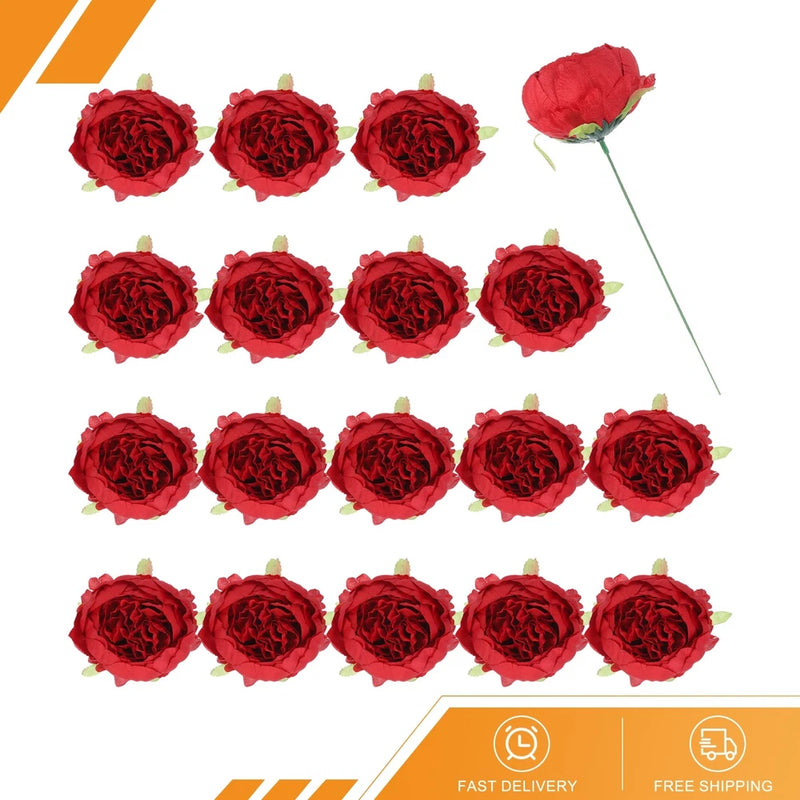 25Pcs Peonies Artificial Flowers Fake Peony Silk Heads Real Touch Red Peony