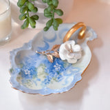 Trinket Dish Porcelain Hand Painted Hydrangea Violette Flower Gold Handle Nappy Hydrangea