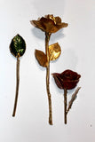 Aluminum Covered Rose & Petals, Gold Tone with Red & Green Green Plant