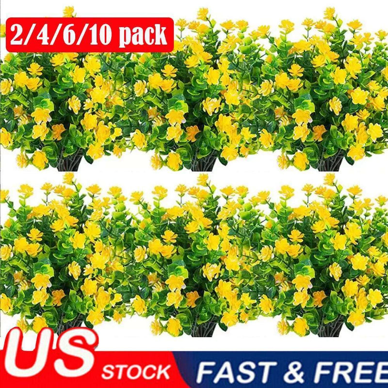 Yellow Artificial Flowers Fake Outdoor UV Resistant Shrubs Plants Spring Decor Green Plant