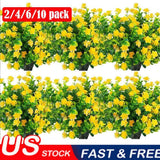 Yellow Artificial Flowers Fake Outdoor UV Resistant Shrubs Plants Spring Decor Green Plant