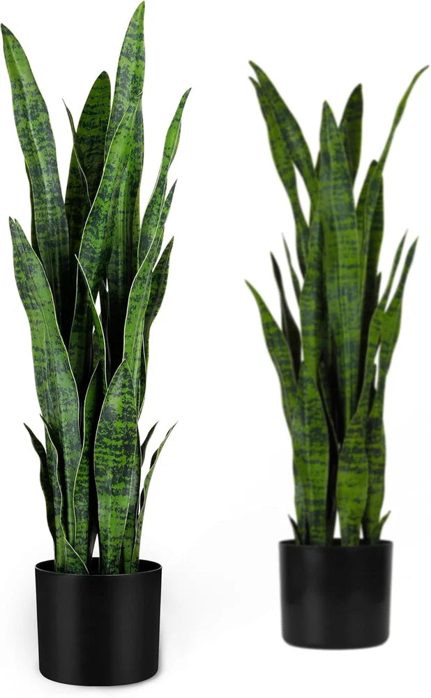 3Ft 2-Pack Faux Snake Plants with 32 Lifelike Leaves for Home Decor Green Plant