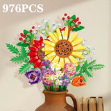 976PCS Preserved Flower Bouquet Building Blocks Sunflower Tulip Starry Lavender Sunflower