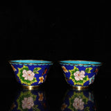 3.9"China Red Copper CloisonnŽ Wire Inlay Duad Peony Flower Arabesquitic Bowl Peony