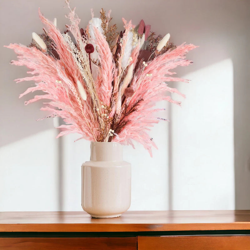 17 Inch Natural Dried Flowers Bouquet Pink Pampas Mix Dry Floral Dried Flower