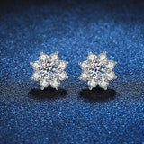 0.6-1CT 925 Soild Silver Certified Moissanite Flower Solid  Earrings Women Sunflower