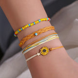 4PCS Adjustable Strings Sunflower Bracelets Handmade Wrap Rope Friendship Gift Sunflower