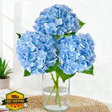 Cherica 3pc Blue Real Touch Hydrangea Artificial Flowers with Stems Hydrangea