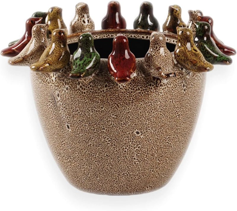 10.4" Ceramic Plant Pot with Drainage, Birds & Reactive Glaze for Home Garden Garden Plants