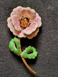 Vintage Pink Carnation Brooch Pin Flower Design Gold Tone With Speckles. Carnation