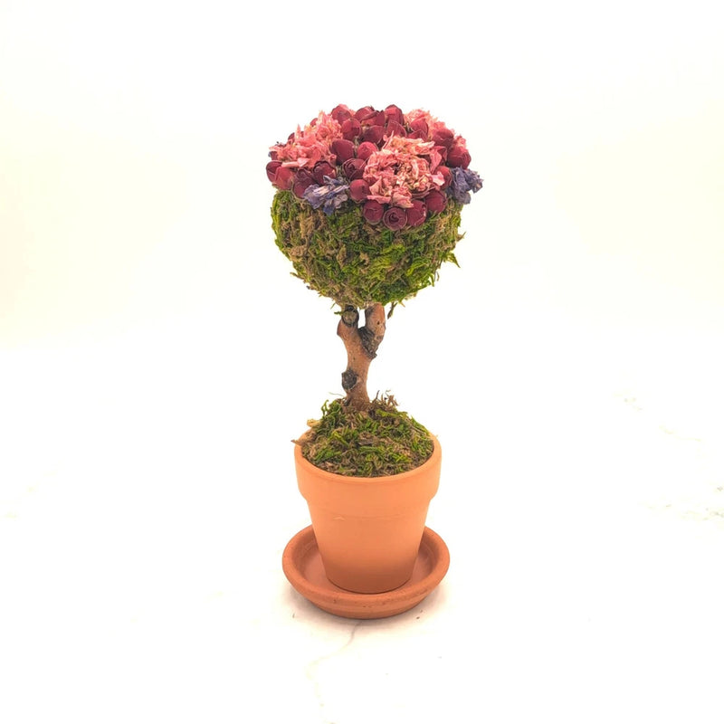 Handmade Small Topiary Dried Flower Arrangement w/ Mini Roses Ð 4-Petal Dried Flower