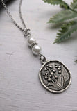Silver Lily Of The Valley Pendant Necklace With White Pearls / Flowers Gift Lily