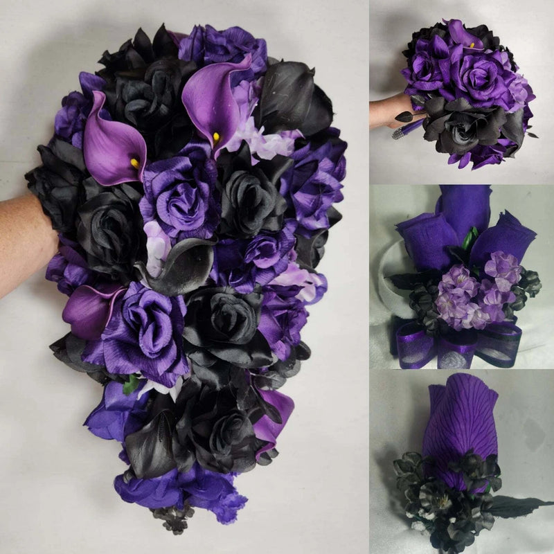 Purple Black Rose Calla Lily Bridal Wedding Bouquet Accessories Bouquet