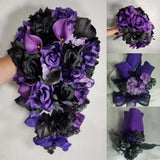 Purple Black Rose Calla Lily Bridal Wedding Bouquet Accessories Bouquet